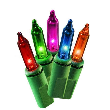 100 Count Multicolor Incandescent Mini Christmas Lights, with Green Wire, 21', Holiday Time